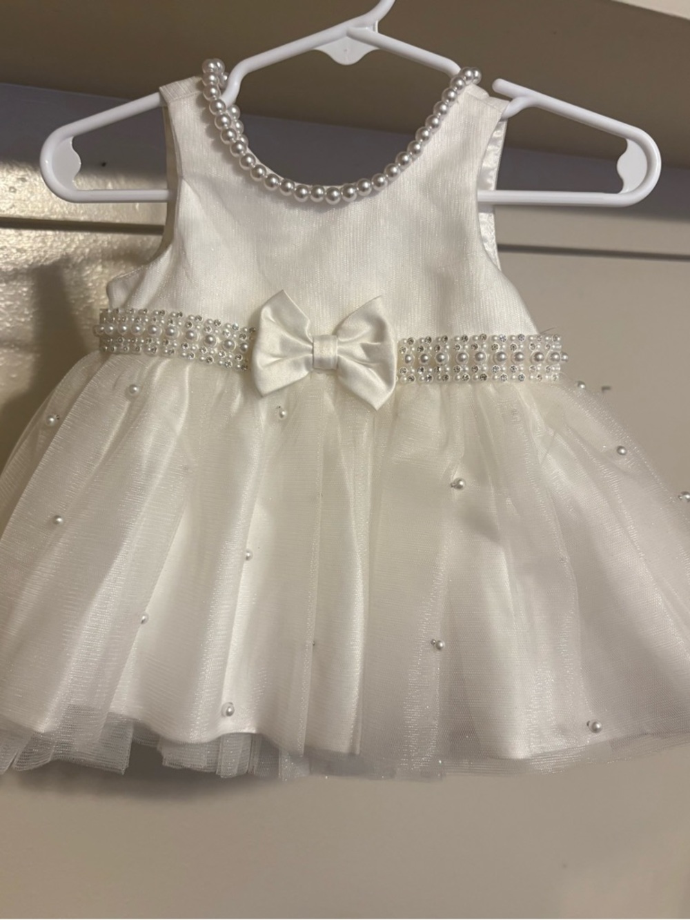 Couture Princess Baby Girl Ivory Pearl-Trim Tulle Dress